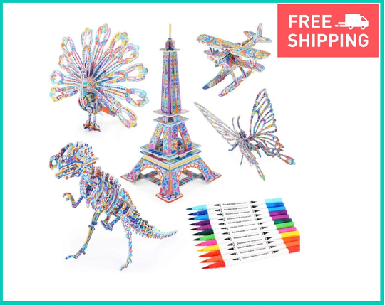 Coloring Puzzle Set, Arts & Crafts For Girls Boys Age 6 7 8 9 10 11 12 Year Old, Fun Educational Painting Kit With Supplies