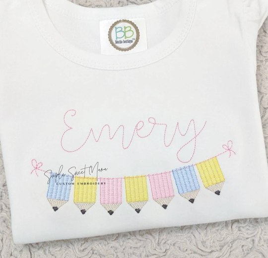 Back To School Pencil Bunting Banner Monogram Embroidery T-Shirt/Bubble/Romper
