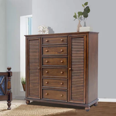 Houon 62" Wide 6 Drawer Acacia Wood Sideboard