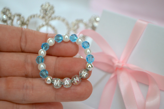 Swarovski Blue Crystal Pearl Baby Bracelet, Infant Sparkle Aqua Girls Personalized Shower Gift, Easter Gift