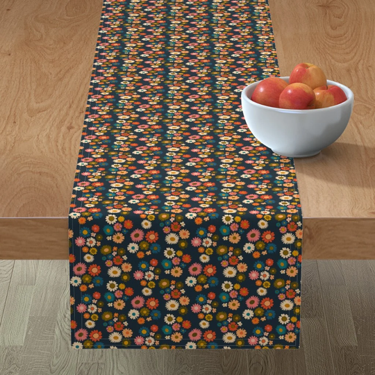 Retro Daisies Table Runner - Painted By Katerhees Vintage 70S Flower Power Flowers Girls Cotton Sateen Spoonflower