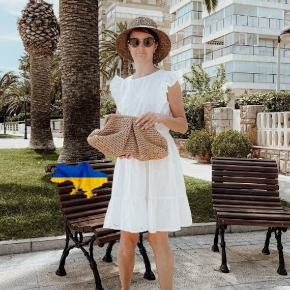 Cloud Bag Color Wood. Voluminous Clutch. Oversize Straw Handbag. Crochet Raffia Clutch