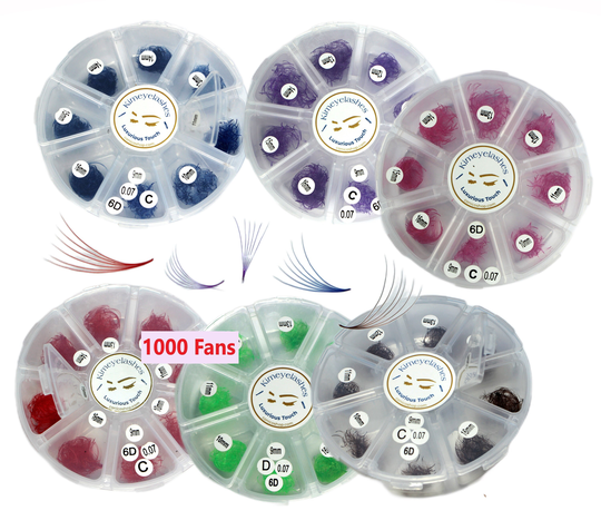 1000 Fans 0.07 Mixed Lengths Colored Premade Volume Loose C, D Curl Handmade Fan Eyelash Extensions Promade Pink Purple Blue Red Brown