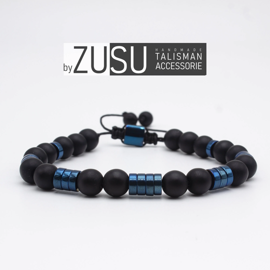 Matte Black Onyx & Blue Hematite Bead Bracelet For Men, Mens Bracelet, Mens Bead, Disk Bead Gift Him