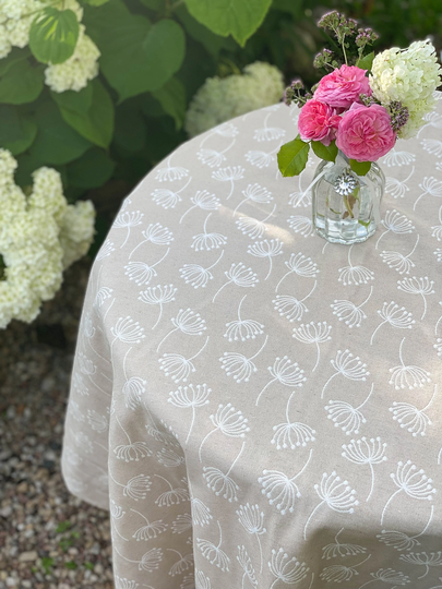 Reversible Tan Table Cloth, Floral Dill Tablecloth, Round Easter Neutral Tablecloth Rectangle, Extra Large For Spring