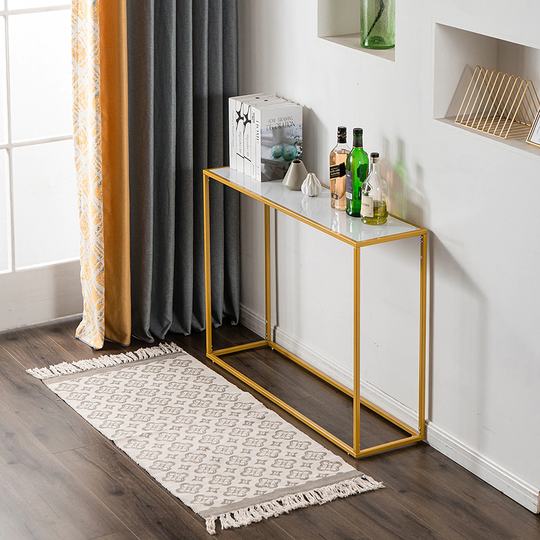 Minimalist Porch Table with Marble Board Panel and Metal Legs