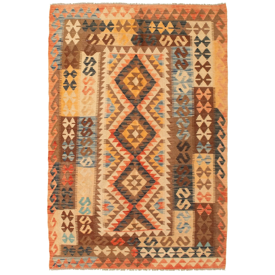 ECARPETGALLERY Flat-weave Bold and Colorful Multi Color Wool Kilim - 4'4 x 6'7