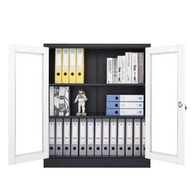 Metal Storage Cabinet Steel Locking Storage Cabinet With 2 Glass Doors And 2 Adjustable Shelves