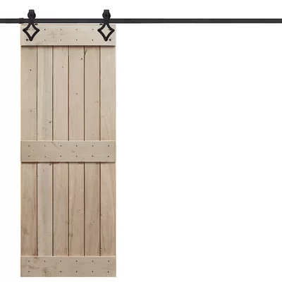 Paneled Wood Finish Rustic Barn Door without Installation Hardware Kit