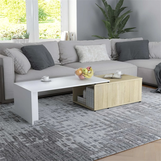 Coffee Table White& Sonoma Oak 59.1"x 19.7"x 13.8" Chipboard End Table