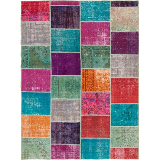 Hand-knotted Color Patchwork I Multi Color Wool Rug - 6'9" x 9'10"