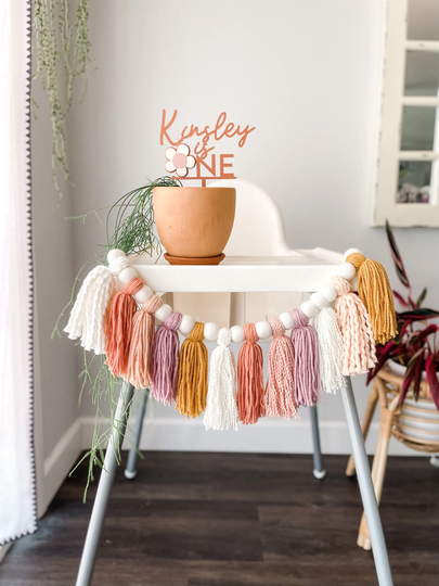 Tassel High Chair Garland - Peach/Lavender/Mustard