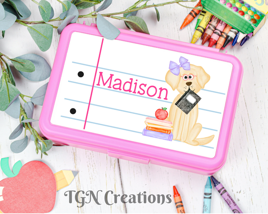 Personalized Back To School Pencil Box, To Supplies, Dog Monogram Box