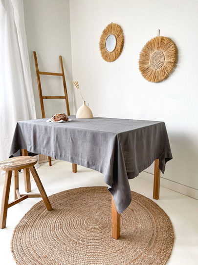Dark Grey Linen Table Cloth, Reusable Cover, Casual Tablecloth, Washed Tablecloth