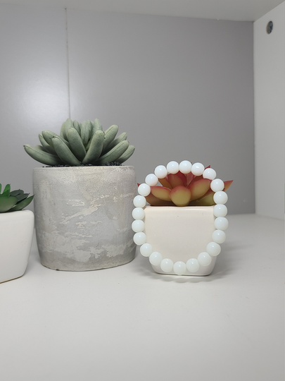 Snow White Jade Beaded Bracelet