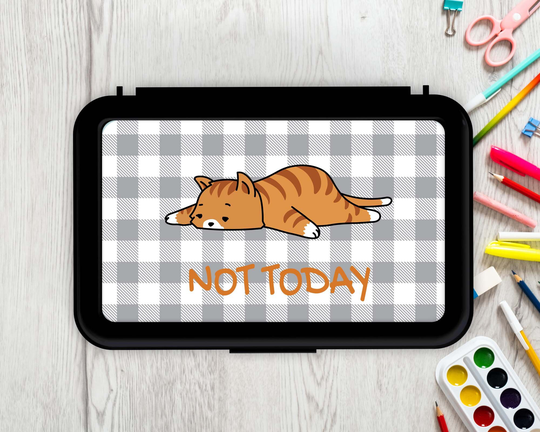 Not Today Pencil Box, Black Case, Funny Lazy Cat, Cat Snack Gift For Kids
