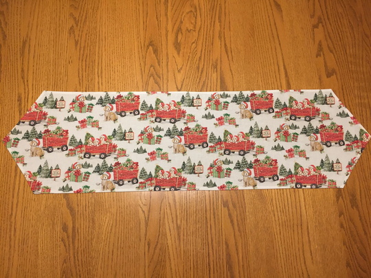 Puppies - Wagon Trees Table Decoration Winter Christmas Holiday Long Runner Reversible Fast Shipping