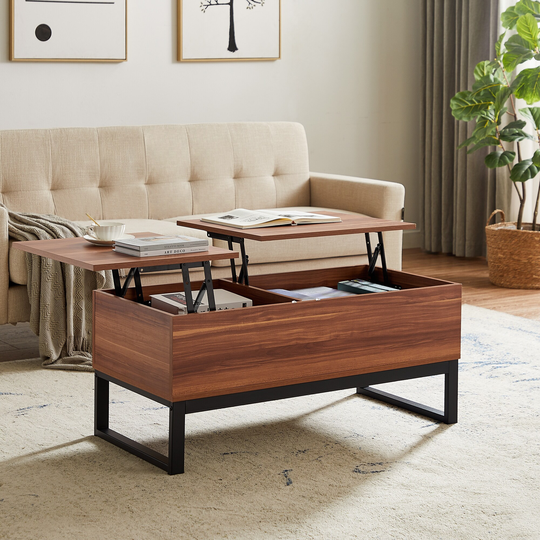 COFFEE TABLE,15 minutes quick assemble,computer table, wood grain color, big storage space,Liftable and lowerable table top