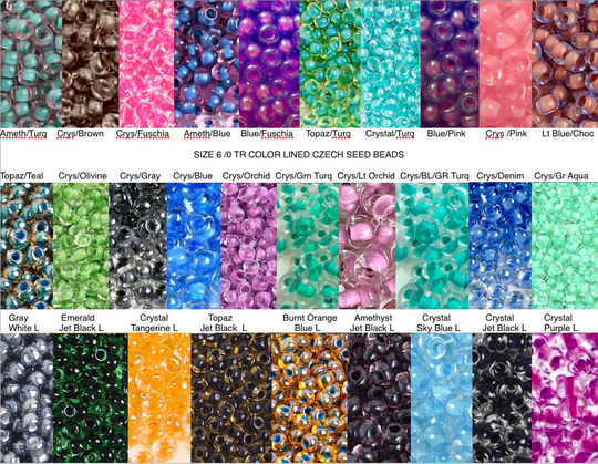 Sz 6 Color Lined Crystal Czech Seed Beads, Kumihimo Macrame Beads, 3mm Glass Beading Supplies