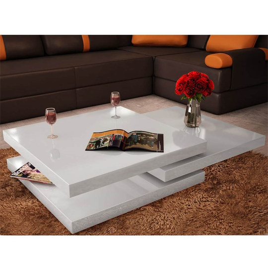 3 Tiers Coffee Table End Table for Living Room High Gloss White