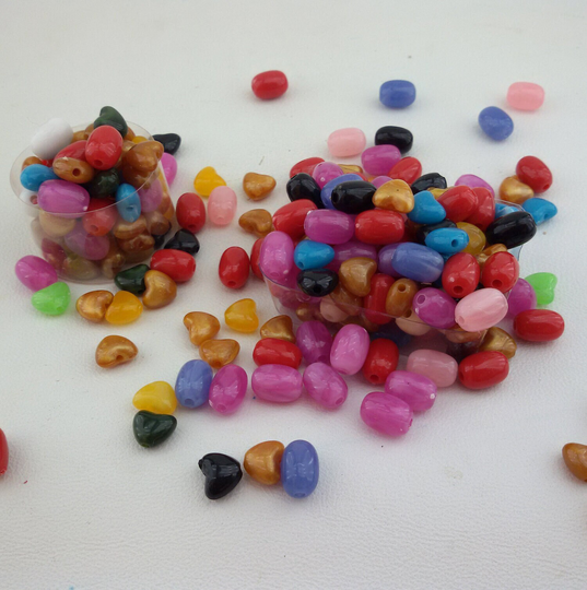 Colorful Acrylic Beads, 30 Beads Color Mix, Colorful Cheap Bead Beads, Golden Hearts Beads, Color Mix
