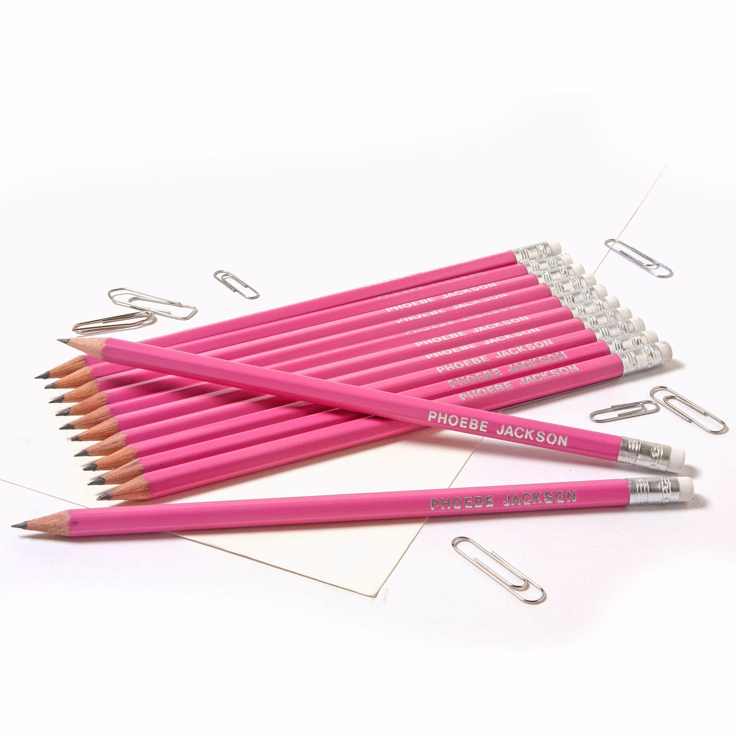 12 High Quality Personalised Hb Pencils -12 With Erasers Printed Name - Pink | Or See Other Colours Listed