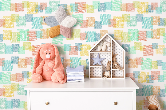 Colorful Square Shapes Wallpaper - Custom Color Modern Squares Peel & Stick Removable For Kids Bedrooms Self Adhesive 083