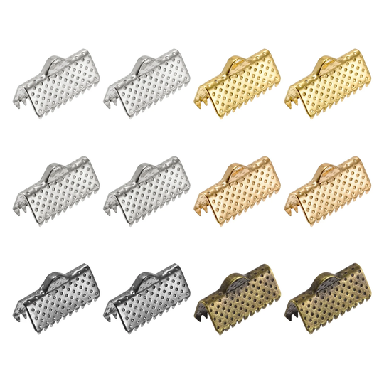 120Pcs Ribbon Crimp Clamp Ends 13mm Cord End Clasp for DIY Craft 6 Colors - 6 Assorted Colors