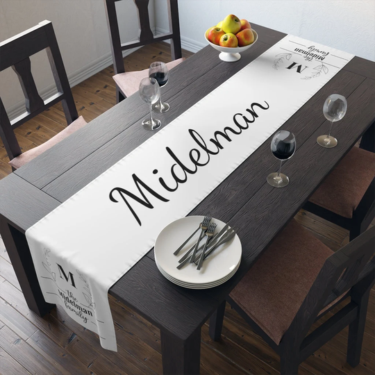 Table Runner With Family Name Personalized, Housewarming Gift, Established Sign, Family Monogram Anniversary Wedding