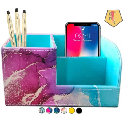 PU Leather Desk Organizer Cute Pen Holder Office Pencil Holders Organizers Table Top Desktop Accessories Women Kids Girls Children Work School Storage