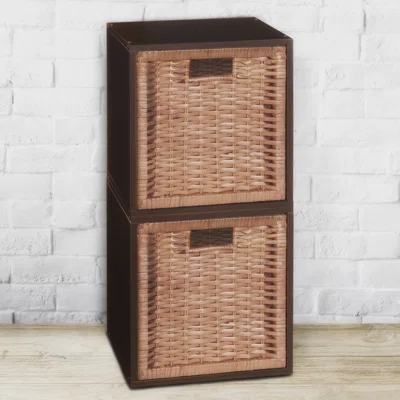 Niche Cubo Storage Organizer Open Bookshelf Set- 2 Cubes 2 Wicker Baskets- Cherry/Natural
