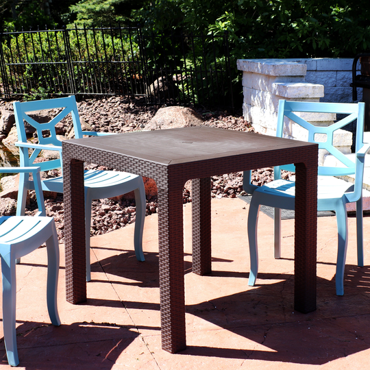 Sunnydaze Plastic Rattan Outdoor Patio Dining Table - Brown - 31.5-Inch Square