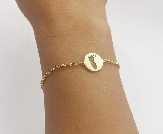14K Gold Hand Chain/Personalized Footprint, Handprint Chain/Memorial Jewelry/Memorial Gift/Gift For New Mom/Baby's Handprint Chain