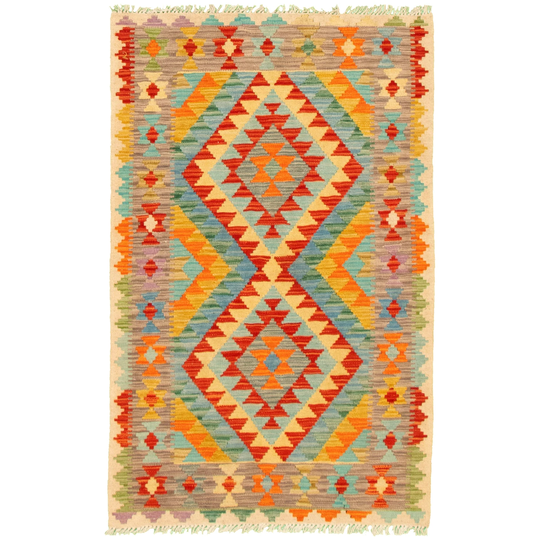 ECARPETGALLERY Flat-weave Bold and Colorful Multi Color Wool Kilim - 3'2 x 5'0