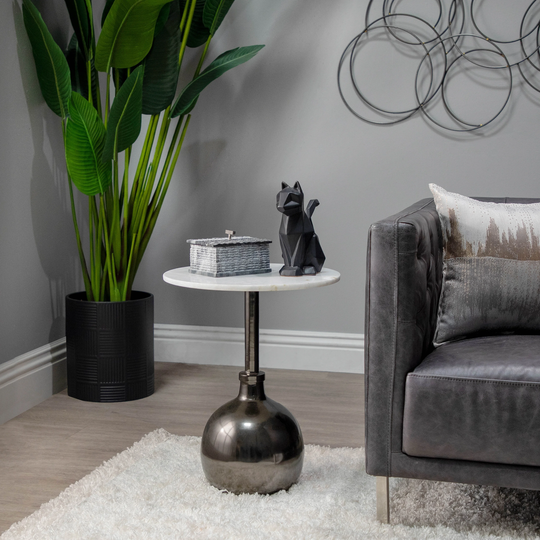 22" Metal Side Table with Orb Base, Gunmetal 22.0"H - 18.0" x 18.0" x 22.0"