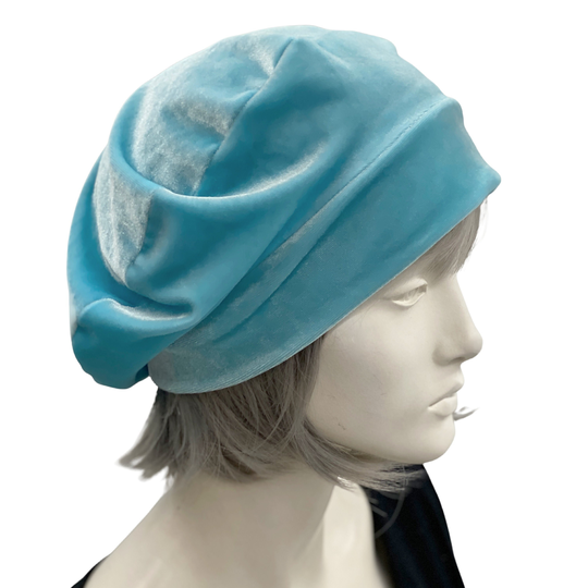 Cute Beret For Women, Pale Blue Velvet Hat, Satin Lined Slouchy Hats Handmade in The Usa