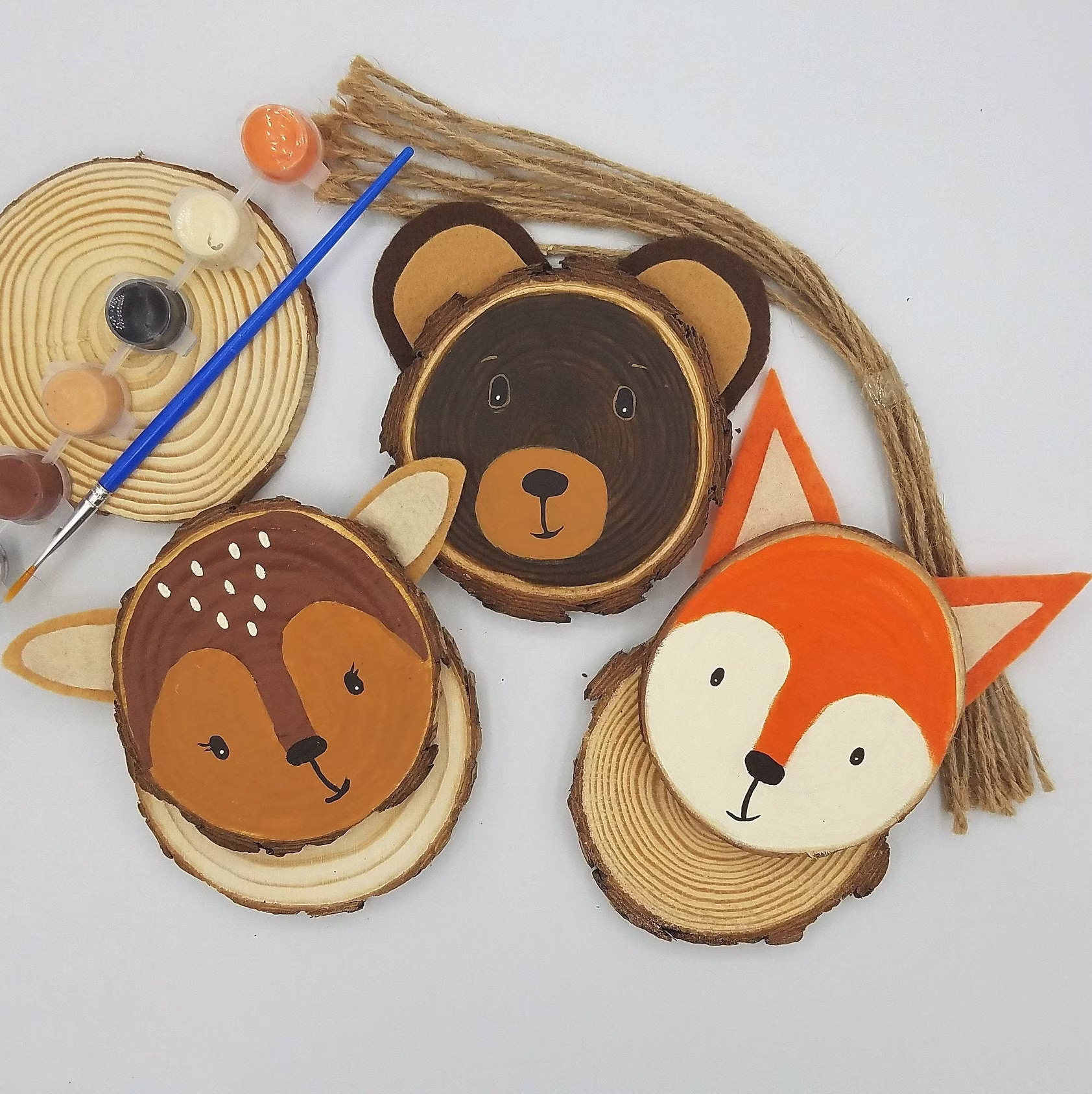 Craft Kit For Kids, Woodland Creatures Natural Wood Painting Craft, Diy Kits, Fall Crafts, Ornaments, Art Kids