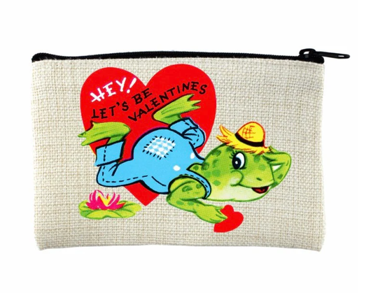 Vintage Valentines Change Purse, Zippered Pouch, Pencil Case, Make Up Bag. Valentines Gifts, Anthropomorphic