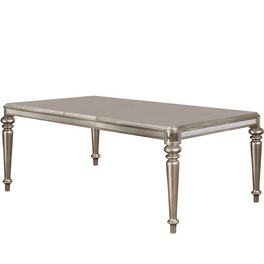 Metallic Platinum Wood Dining Table with Mirrored Accents - Table Only