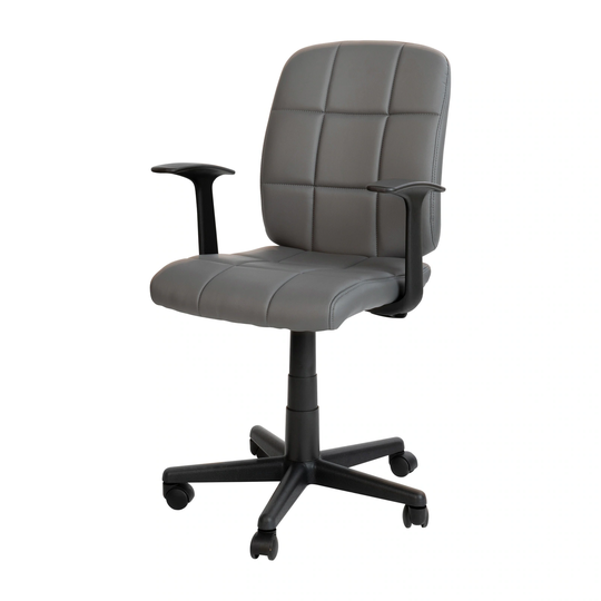 Offex Mid-Back Gray Quilted Vinyl Swivel Task Office Chair with Arms - 23"W x 24"D x 34" - 38.75"H