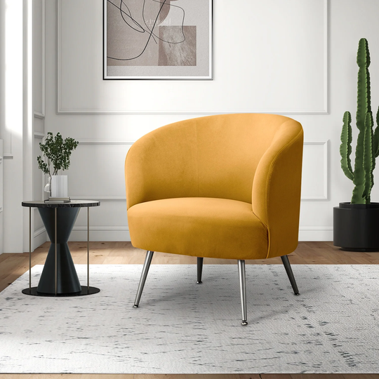 EYIW Barrel Chair with wooden frame and metal legs, Living Room Chairs with with soft velvet fabric material