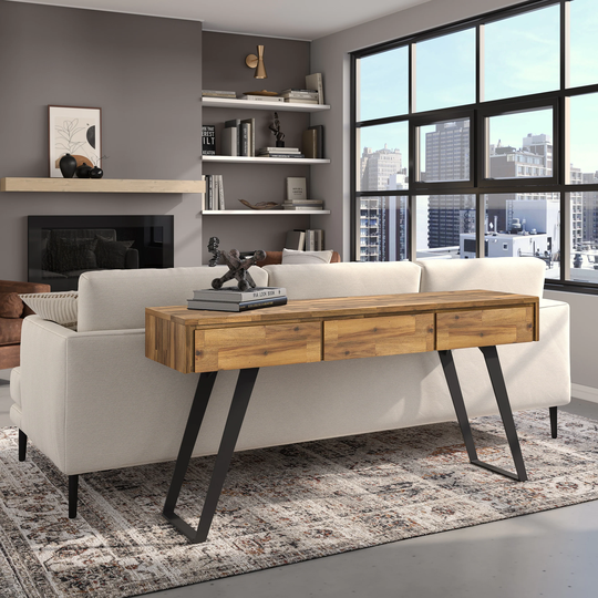 WYNDENHALL Mitchell SOLID ACACIA WOOD and Metal 60 inch Wide Modern Industrial Console Sofa Table - 60 W x 16 D x 30 H