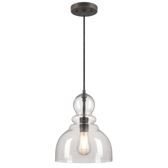 Westinghouse Lighting Fiona One Light Indoor Pendant, Black-Bronze Finish with Highlights, Clear Seeded Glass - 1-Light