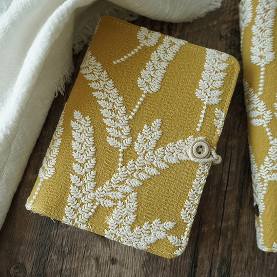 A5 Writing Journal Notebook Refillable Women, Embroidery Wheat Ears Journal, Yellow Travel Planner, Fabric Soft Cover Notebook, Birthday Gift