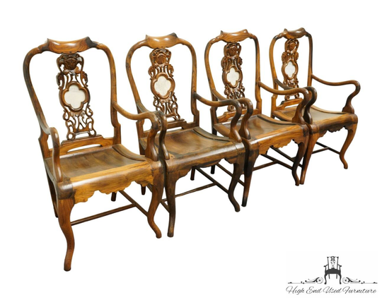 Set Of 4 Antique Vintage Traditional Rosewood Arm Chairs W. White Marble Inset