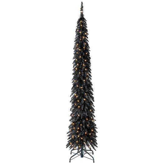 Home Heritage 7 Foot Pencil Slim Artificial Prelit Christmas Tinsel Tree, Black - 13.4