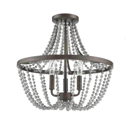 3 Lt. Semi Flush Light Fixture Rustic Brown