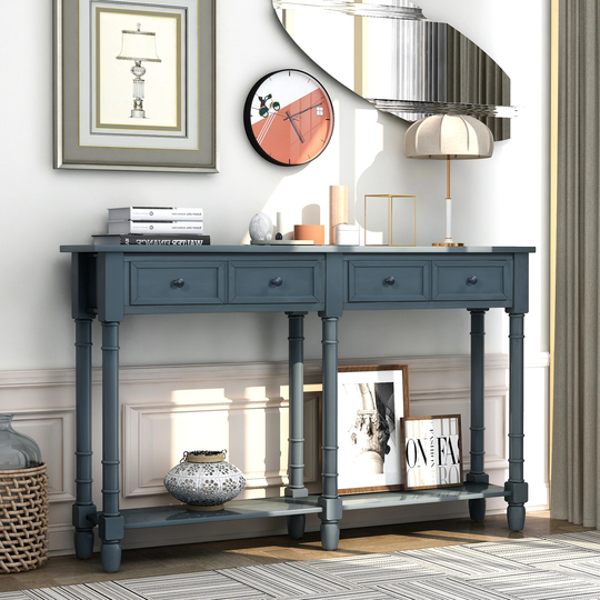 Console Table Sofa Table with Two Storage Drawers Antique Navy