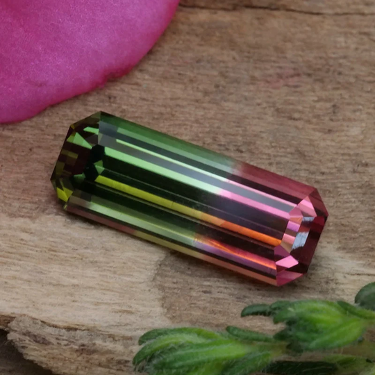 2.085Ct Bi-Color Natural Tourmaline | Emerald Cut Engagement Ring Bicolor Stone Loose Watermelon Faceted