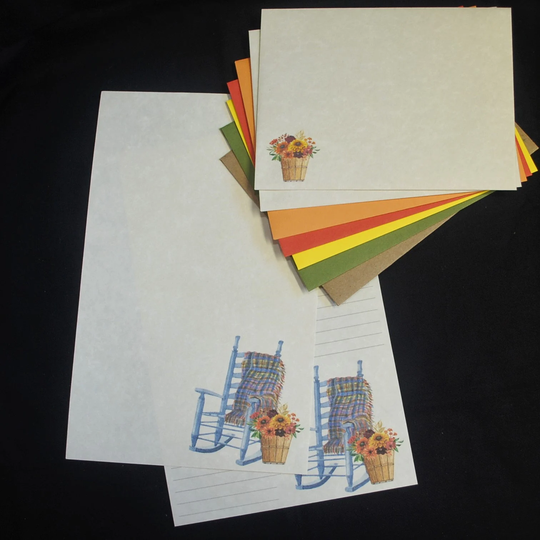 Autumn Rocking Chair On Parchment, Fall Stationery, Writing, Handwritten Notes, 30 Pieces, Lined Or Unlined, Autumn, Snail Mail